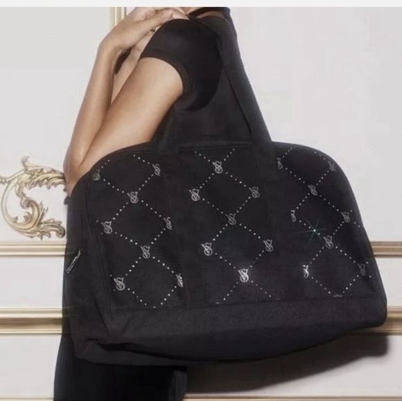 NWT Victoria's Secret Weekender Large Black Tote Zip‎ Duffle Bag  VS Logo - Picture 1 of 7